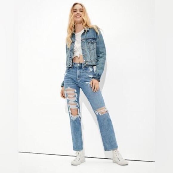 American Eagle Outfitters Denim - AMERICAN Eagle Highest Rise 90s Boyfriend Medium Indigo Ripped 10
